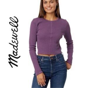 Madewell Purple Cropped Thermal Waffle Top Long Sleeves Large Cotton